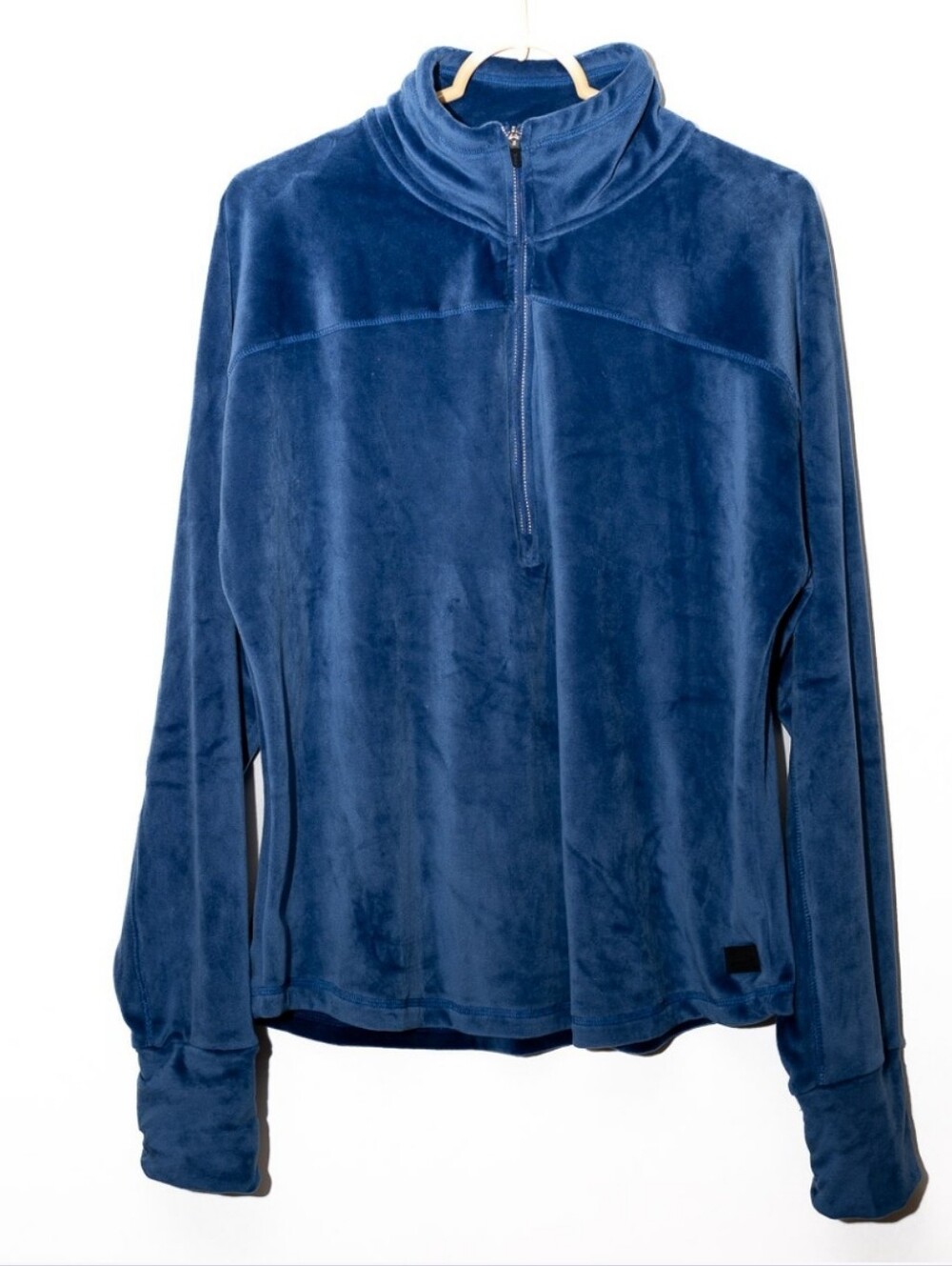 Juicy Couture Women's Blue Velour Quarter-Zip Pullover W/Thumbhole Cuffs- Sz XL